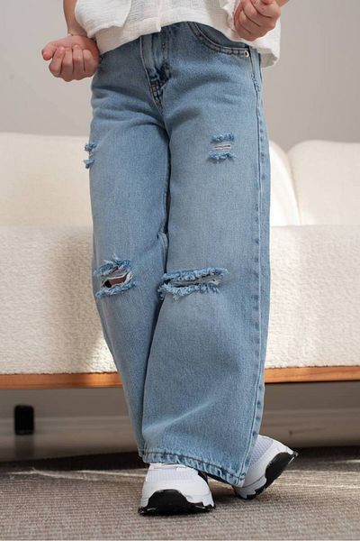 2kids2mom Ripped Detailed Wide Leg Waist Adjustable Jeans (5 - 12 Years)