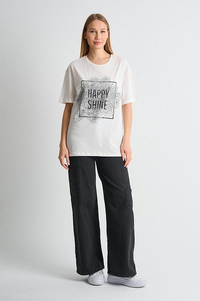 ALEXANDERGARDI Glitter Embroidered Printed Crew Neck Women's T-Shirt