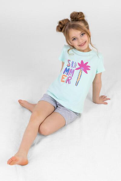 BAYKAR Set de pijamale pentru fete, din bumbac, cu mânecă scurtă, cu decolteu...