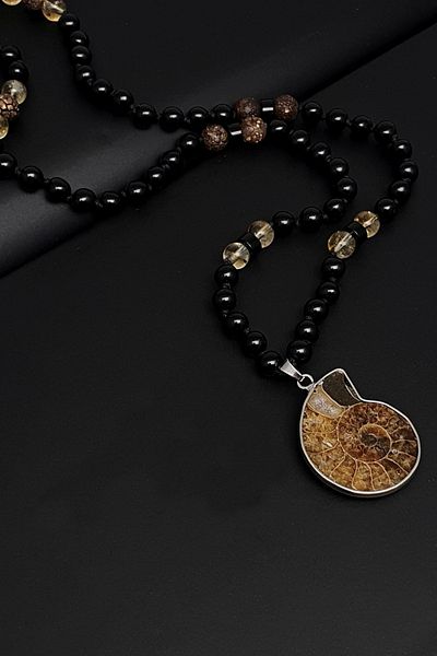 Seven Art Jewelry Natural Stone Necklace, Agate, Citrine Stone and Tibetan Agate Fossil Tip Bohemian Necklace