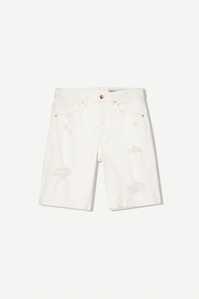 Bershka Ripped denim Bermuda shorts