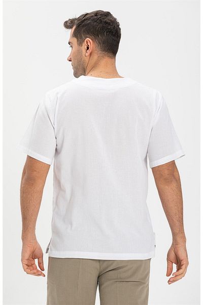 Eliş Şile Bezi Για κοντομάνικο ύφασμα Sile Studded Rain Μονό T-shirt Λευκό Plus Size