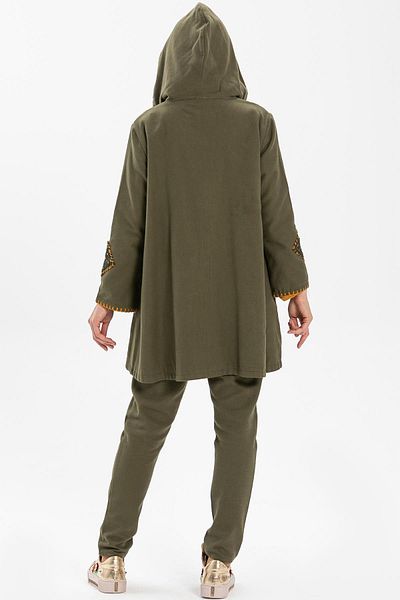 Eliş Şile Bezi Μακρυμάνικο Hooded Action Flannel Φθινοπωρινό και Χειμερινό μπουφάν Khaki Hk