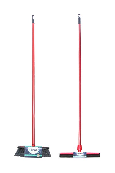 Cepillo فرشاة/مكنسة بمقبض طويل مع ممسحة مطاطية للأرضيات مع عصا 35 سم، مجموعة ...