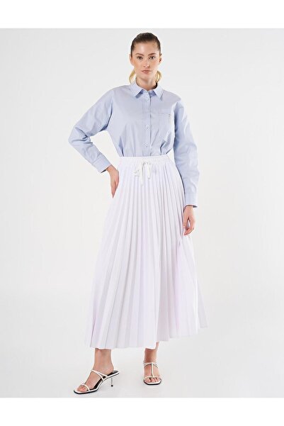 Kayra Yüksek Bel Piliseli Etek Optik Beyaz KY-B25-72001-02