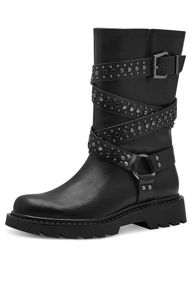 Tamaris Damen Elegante Stiefelette Biker 1-25466-43 Schwarz 001 Black Kunstleder mit TOUCH-IT