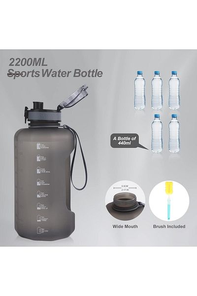 COOYA Water Bottle with Handle, BPA-Free, 2.2 Liter Big Water Jug Leakproof for Sports Outdoor, Gray
