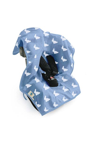 DEUX LAPINS 100% Cotton Muslin Stroller & Car Seat Cover - Mono Lapin Royal Blue