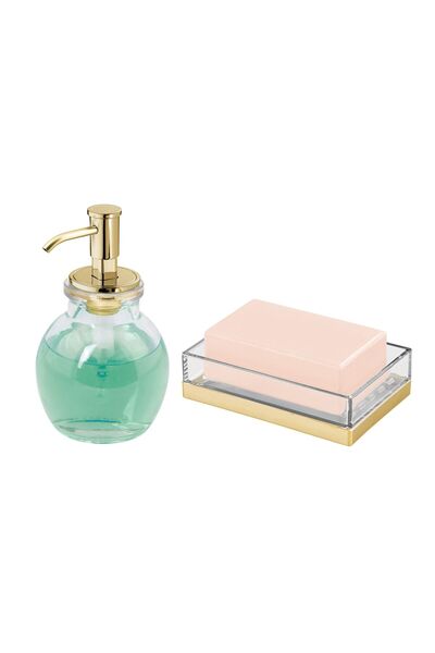 Sia طقم حمام مكون من 2 قطعة: موزع صابون سائل بيضاوي الشكل وموزع صابون أكريليك