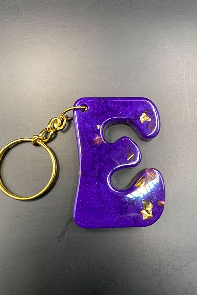 BİZİMSÜS Letter E Purple Keychain - Gift Keychain - Epoxy