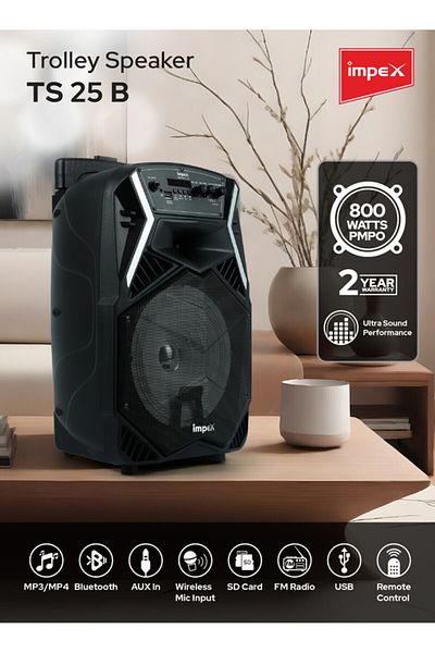 İMPEX Multimedia Portable Trolley Speaker - Ts25b, Usb/aux/bluetooth/wireless Mic & Dj Led Lightfunction