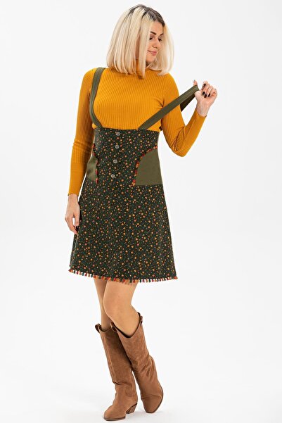 Eliş Şile Bezi Шорти з коротким кроєм на осінь та зиму, з принтом у вигляді хрустких листя, хакі