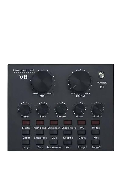 COOYA V8 Live Sound Card,External Voice Changer Sound Card with Multiple Sound Effects for Live Recording