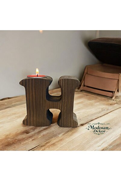 AHŞAP MUMLUK Cnc Kesim Eskitme Ahşap Kişiye Özel Harf Mumluk H HARFİ