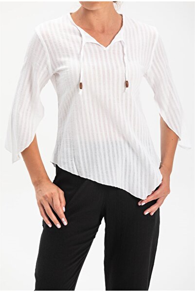 Eliş Şile Bezi Καλοκαιρινή μπλούζα Rhodes με μανίκια τριών τετάρτων, λευκή Byz