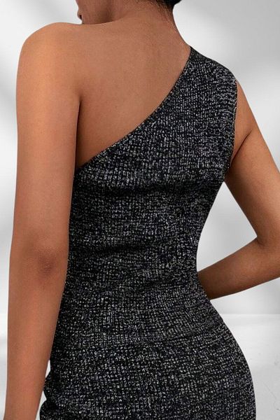AQE FASHION Αμάνικη μαύρη μπλούζα με λεπτομέρεια με έναν ώμο