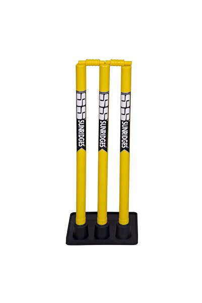 SS Plastic Cricket Stumps Set with Bails & Rubber Base | Yellow | Full Size