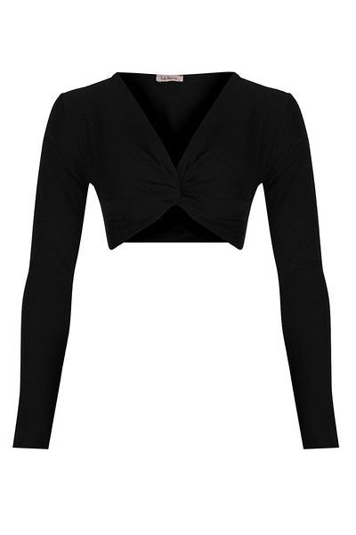 La Sarta Mykonos Front Gather Crop Top negru