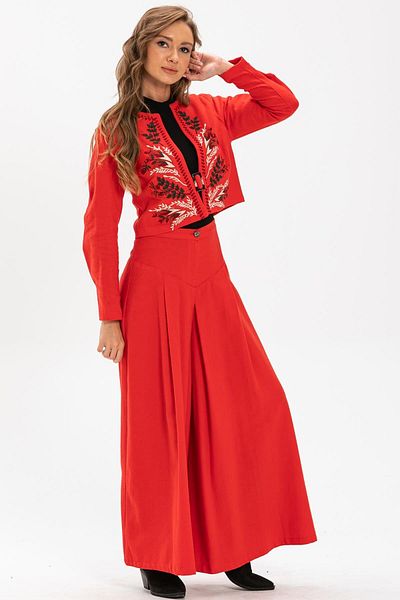 Eliş Şile Bezi Long Sleeve Embroidered Flannel Autumn And Winter Jacket Red Red