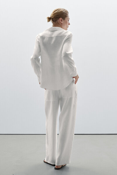 Massimo Dutti %100 keten geniş paça orta bel pantolon