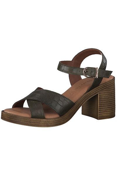 Tamaris Damen Komfort Sandalen 1-28022-42 Grün 712 Olive Struct. Leder mit TOUCH-IT
