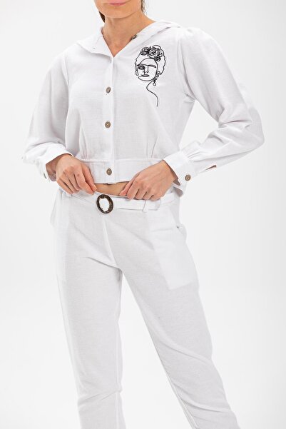 Eliş Şile Bezi Kemerli Pazen Sonbahar ve Kışlık Pantolon Beyaz Byz