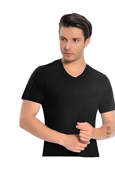 İki Yıldız Men's Modal V-Neck Short Sleeve 6 Pack