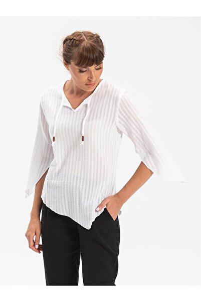 Eliş Şile Bezi Καλοκαιρινή μπλούζα Rhodes με μανίκια τριών τετάρτων, λευκή Byz