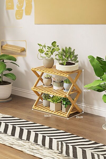 Sezka Life Bambu 3 Katlı Katlanabilir Düzenleyici Raf Çiçek Saksı Düzenleyici...