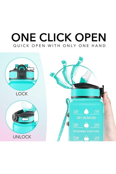 COOYA Sports Water Bottle 1L,  Leak-Proof Drinks Bottle with Time Marker and Straw, for Fitness Outdoor