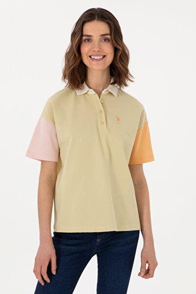 U.S. Polo Assn. تي شيرت نسائي بياقة بولو كاكي فاتح 50300799-VR183