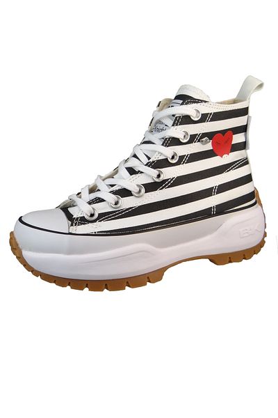 British Knights Damen High Sneaker Kaya Mid Fly High Top B51-3712 Weiß 01 White/Black/Heart Textil