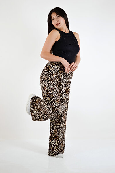 BUSEM Leopar Desenli Bol Paça Palazzo Pantolon - Bej-Siyah