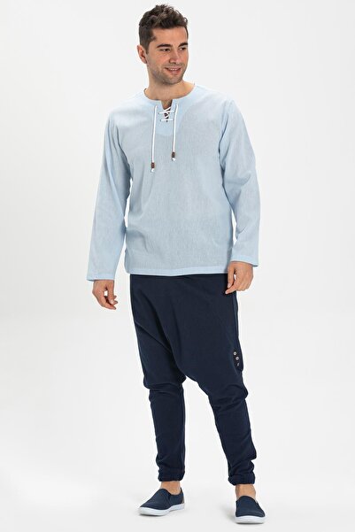 Eliş Şile Bezi Ανδρικό καλοκαιρινό μπλουζάκι με μακρύ μανίκι με καρφώματα μεγάλου μεγέθους Şile, Ice Blue 3027