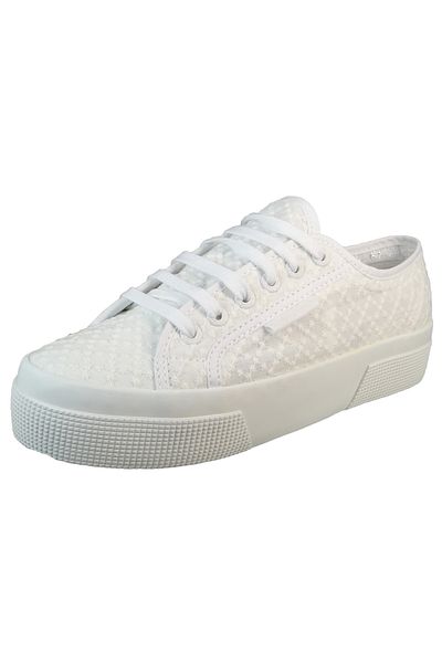Superga Damen Low Sneaker 2740 Platform Macrame Rhombus Low Top S2126MW Weiß A0A White Leinen
