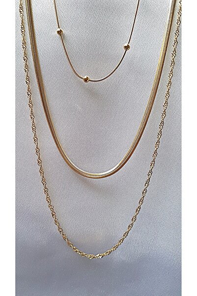 ERKA AKSESUAR 3'lü Dorika İtalyan Burgu Zincir Paslanmaz Çelik Kolye