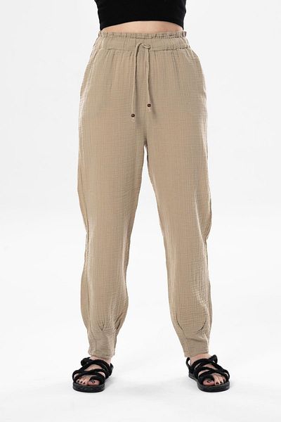 Eliş Şile Bezi Muslin Carrot Summer Trousers Mink Vzn