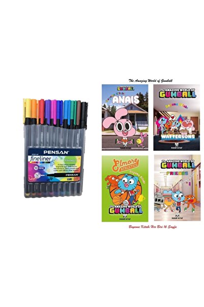 Pensan 6500 0.4 mm 10 Renk Plastik Kutu Fineliner ve Gumball Boyama Kitabı 4 ...