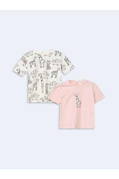 LC Waikiki Nevavm Oval Collar Printed Baby Girl T-Shirt, Pack of 2