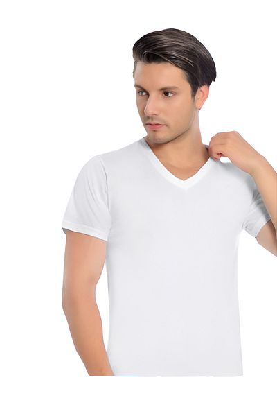 İki Yıldız Men's Modal V-Neck Short Sleeve 6 Pack