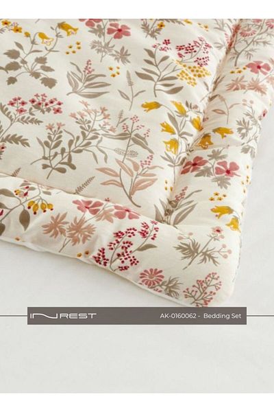 INREST Beige Floral Bedding Set 6 Piece Bedding Set - 100% Cotton - King Size (230 x 250 cm)