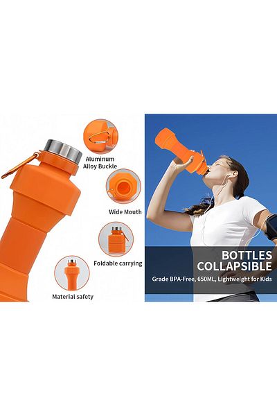 COOYA Collapsible Water Bottle,Reuseable BPA Free Silicone Foldable Travel Bottle,for Gym Travel Hike Bike