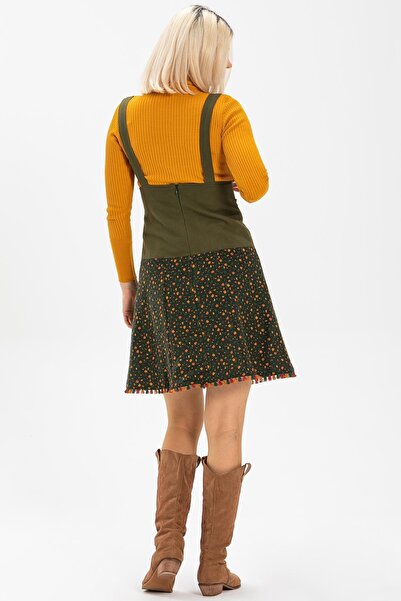 Eliş Şile Bezi Шорти з коротким кроєм на осінь та зиму, з принтом у вигляді хрустких листя, хакі