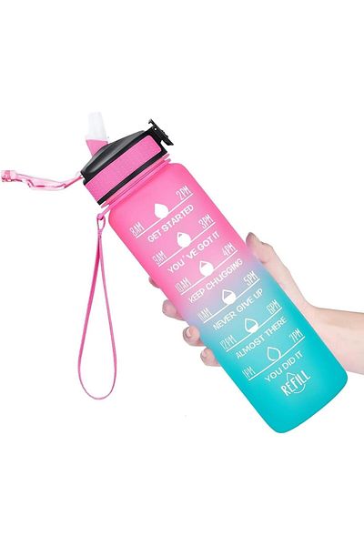 Generic SKY-TOUCH 1L Sports Water Bottle : Motivational Water Bottle with Time Marker and Straw Leakproof W