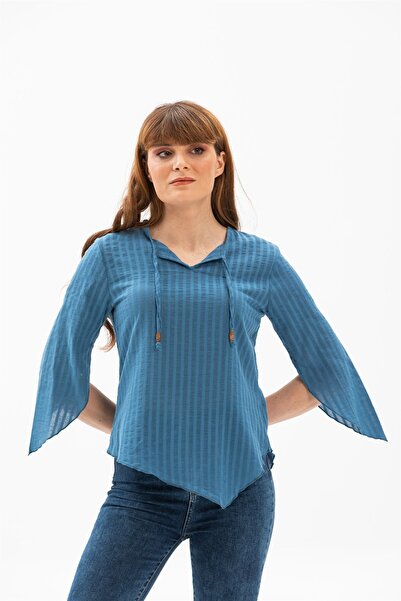 Eliş Şile Bezi Καλοκαιρινή μπλούζα με μανίκια τριών τετάρτων, ύφασμα Rhodes Indigo Indg