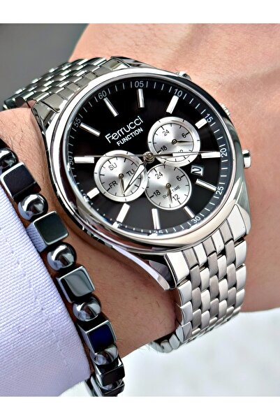 Ferrucci FERRUCCİ FUNCTION SİYAH KADRANLI GÜMÜŞ METAL ERKEK KOL SAATİ