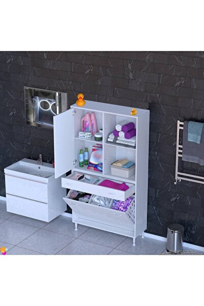 Modilayn AFRA 100x173x32,5cm 1 Çekmece, 3 Göz Sepet, 1 Kapak, 4 Raf Dar Alan ...