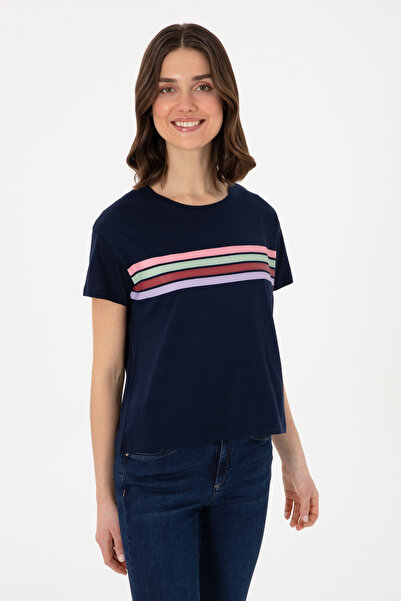 U.S. Polo Assn. Γυναικείο μπλουζάκι με λαιμόκοψη σε μπλε ναυτικό 50308639-VR033