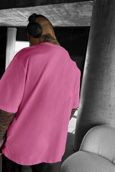 Millionaire Men's Fuchsia Pink Black Rose Oversize Fit Loose Wide Fit Loose Cut T-Shirt
