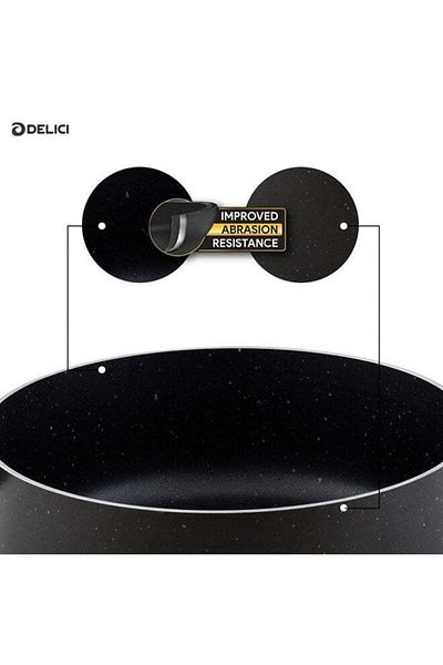 DELICI Sauce Pan 30cm With Tempered Glass Lid - Asp30ge, Granite Gray Coating Heat Proof Handle